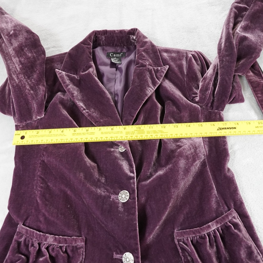 Cami Velvet Blazer Jacket Womens 6 Purple Y2K Whimsigoth Belted Pockets Party - Picture 5 of 13